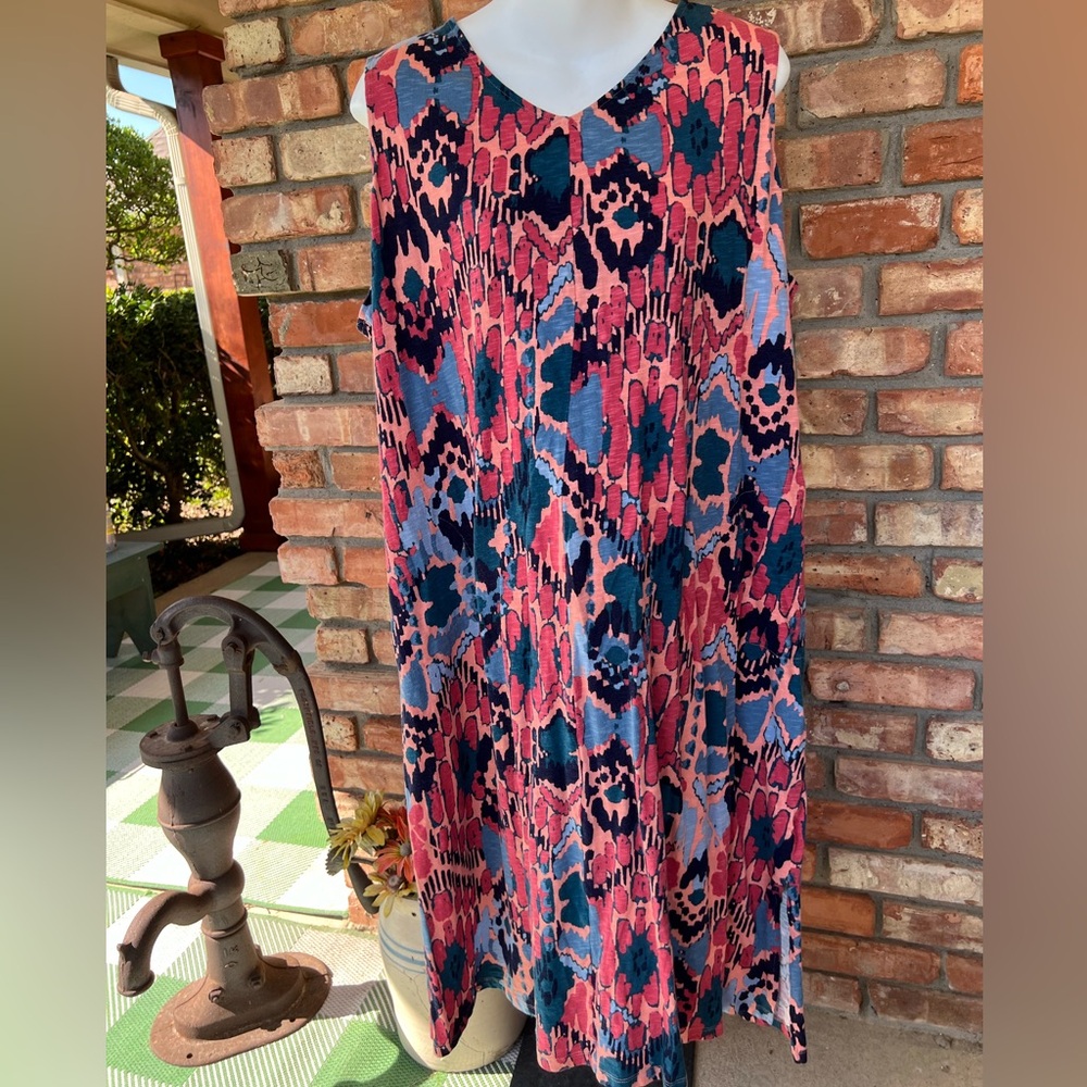Denim & Co Naturals sleeveless vneck multicolor dress video in pics lowest price